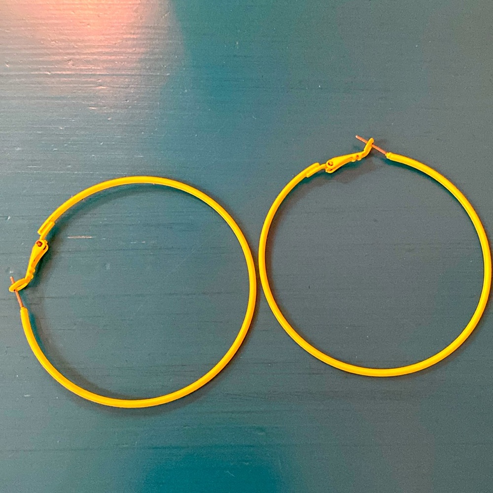 Neon Yellow Metal Hoop Earrings